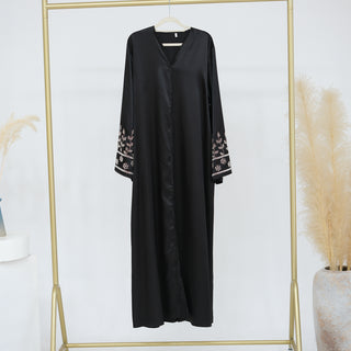 1874#Luxury Womens Clothing Satin Open Abaya with Beaded on Sleeve Cardigan with Buttons