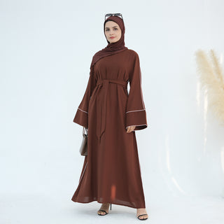 1882#Simple Plain Modest Islamic Clothing Daily Wear Crepe Abaya Women Muslim Dress With Belt