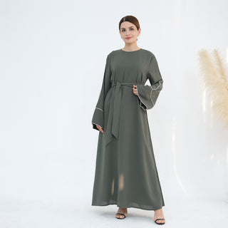 1882#Simple Plain Modest Islamic Clothing Daily Wear Crepe Abaya Women Muslim Dress With Belt