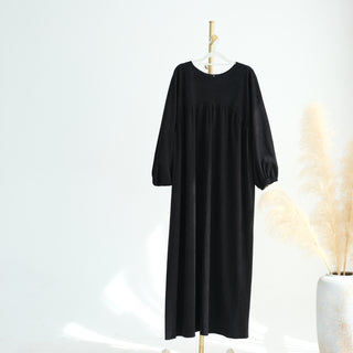 1919#New Winter Abaya Round Neck Balloon Sleeves Solid Color Cordury Closed Abaya Women Dresses