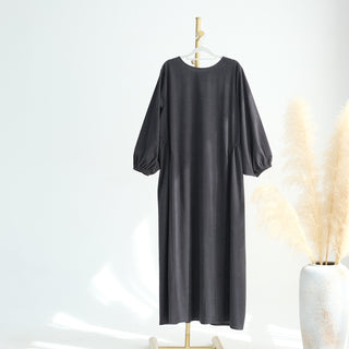 1919#New Winter Abaya Round Neck Balloon Sleeves Solid Color Cordury Closed Abaya Women Dresses