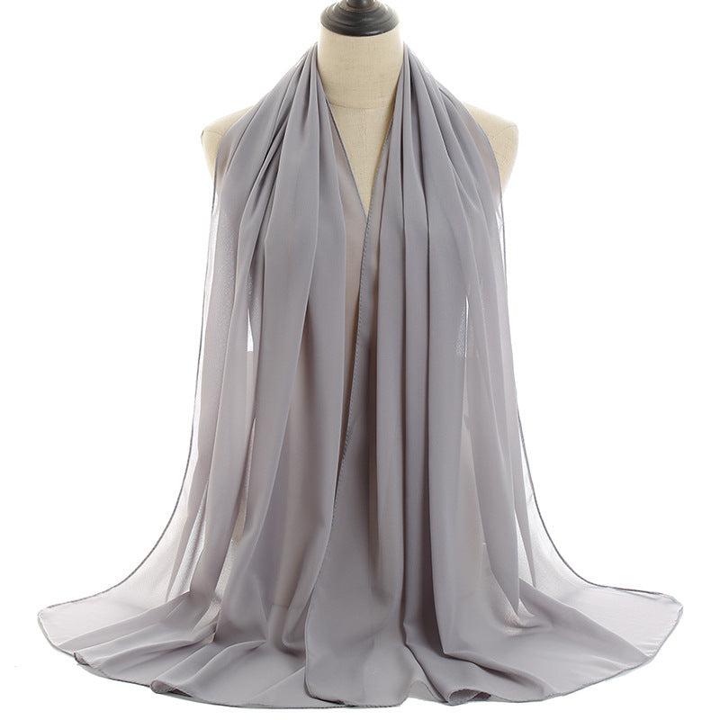 YW16#Long Muslim Shawl Plain Chiffon Simple Scarf