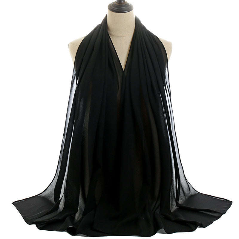 YW16#Long Muslim Shawl Plain Chiffon Simple Scarf