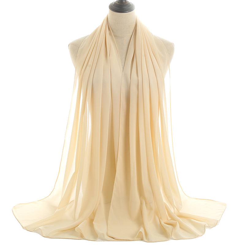 YW16#Long Muslim Shawl Plain Chiffon Simple Scarf