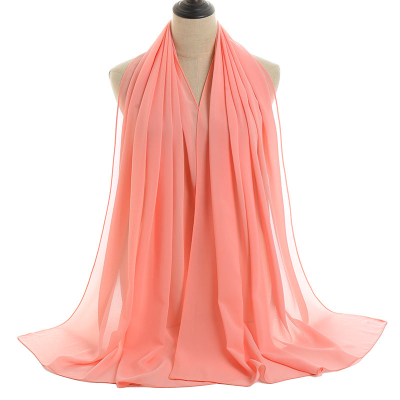 YW16#Long Muslim Shawl Plain Chiffon Simple Scarf