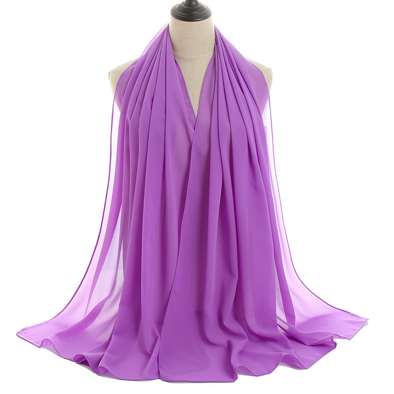 YW16#Long Muslim Shawl Plain Chiffon Simple Scarf