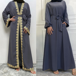 1893&6673 New Style Abaya With Dress 2 Pieces Set Women Muslim Open Abaya Dress Clothing Ramanda Cardigan