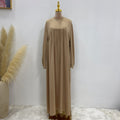 1592#High Quality Muslim Dress Puff Sleeve Soft Satin Plain Abaya
