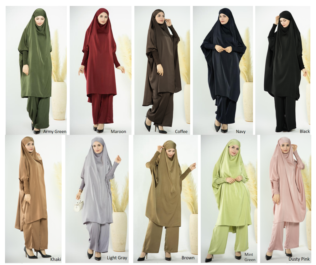 1572#Ladies Ramadan Islamic Clothing Top and Pants Abaya Set