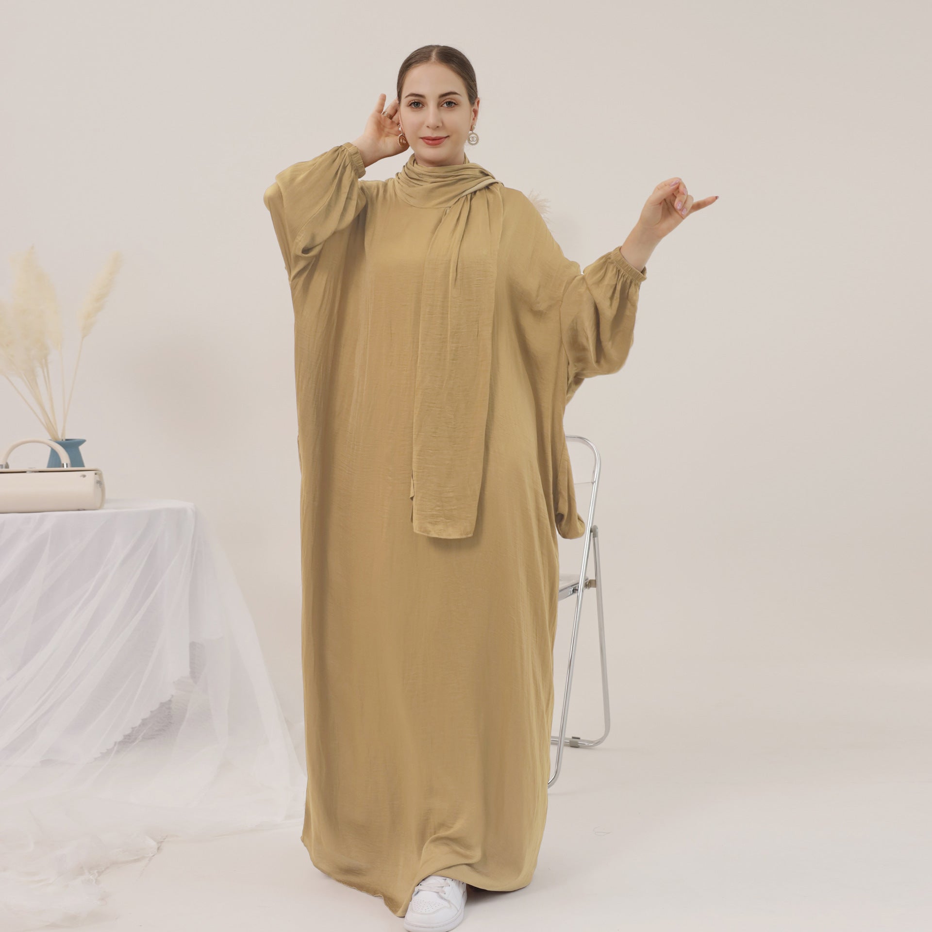1626#Women Muslim Dress Hoodie Modest Abaya with Attached Hijab