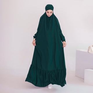 1617#EID New Prayer Abaya Ruffle Style Nida Jilbab_ Modest Dresses with Connected Hijab