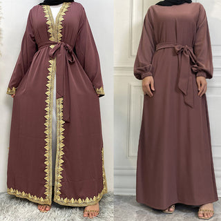 1893&6673 New Style Abaya With Dress 2 Pieces Set Women Muslim Open Abaya Dress Clothing Ramanda Cardigan