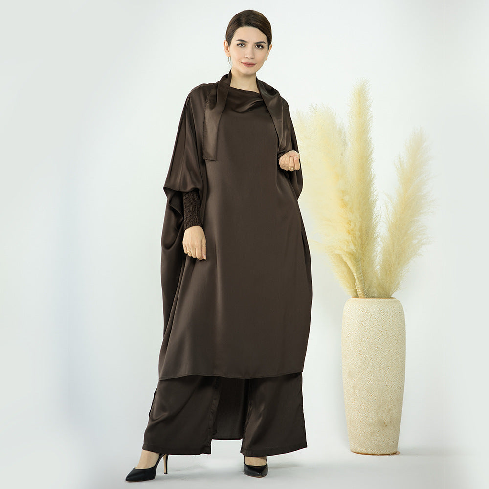 1572#Ladies Ramadan Islamic Clothing Top and Pants Abaya Set