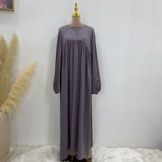 1592#High Quality Muslim Dress Puff Sleeve Soft Satin Plain Abaya