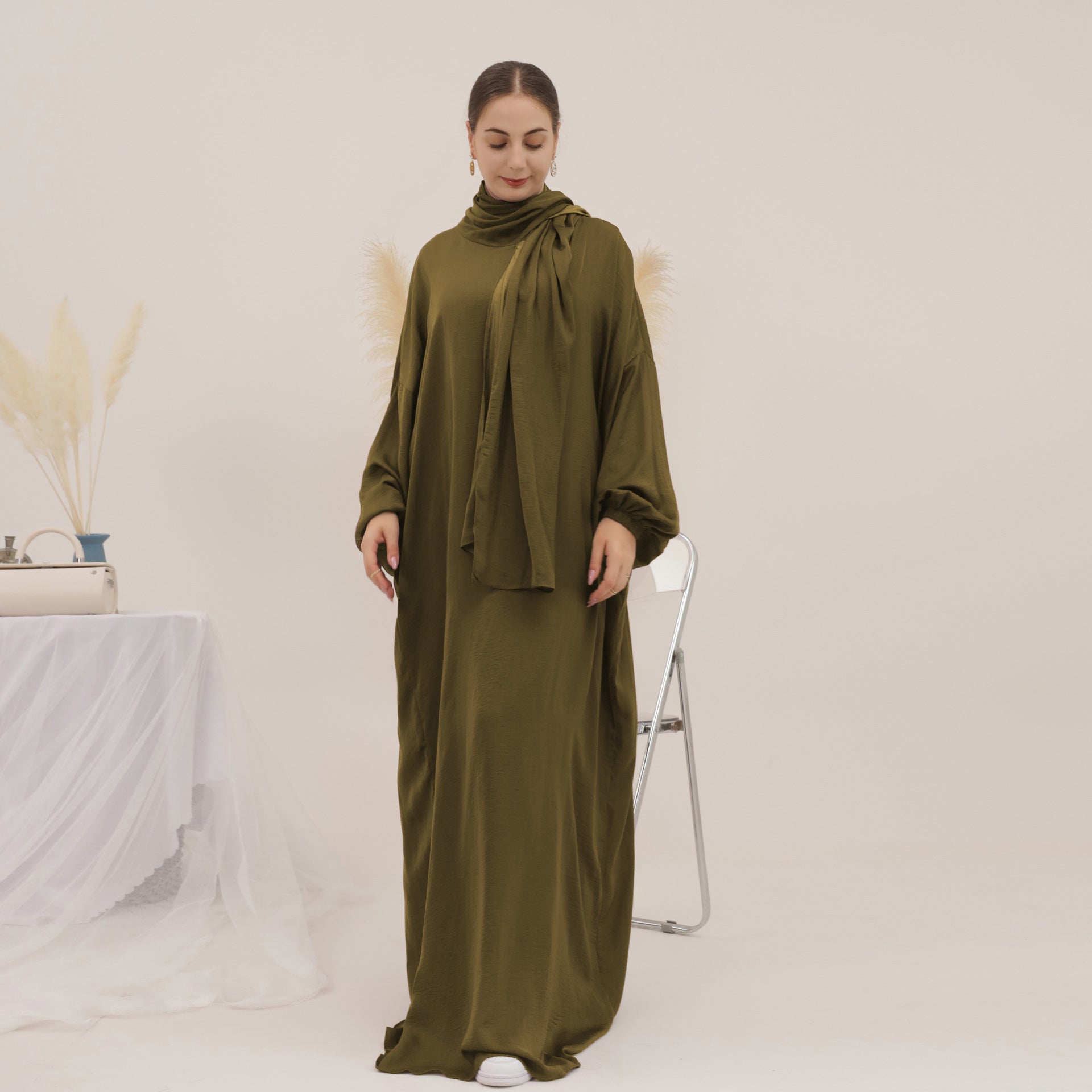 1626#Women Muslim Dress Hoodie Modest Abaya with Attached Hijab