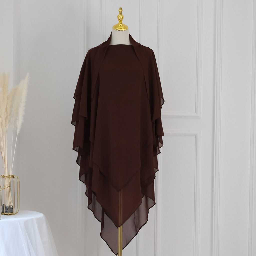 1909#Three Layered Flowy Women Muslim Long Hijab Top Jilbab_ Chiffon Khimar