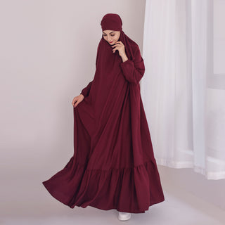 1617#EID New Prayer Abaya Ruffle Style Nida Jilbab_ Modest Dresses with Connected Hijab