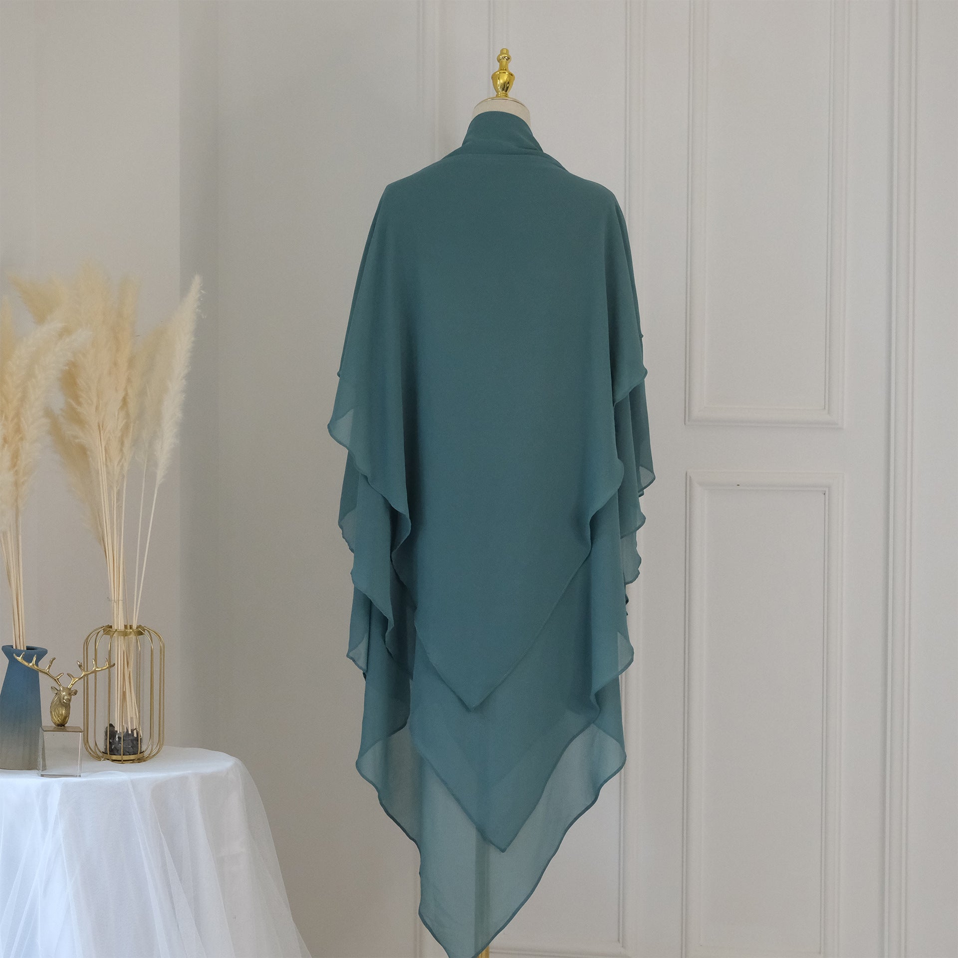 1909#Three Layered Flowy Women Muslim Long Hijab Top Jilbab_ Chiffon Khimar