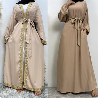 1893&6673 New Style Abaya With Dress 2 Pieces Set Women Muslim Open Abaya Dress Clothing Ramanda Cardigan