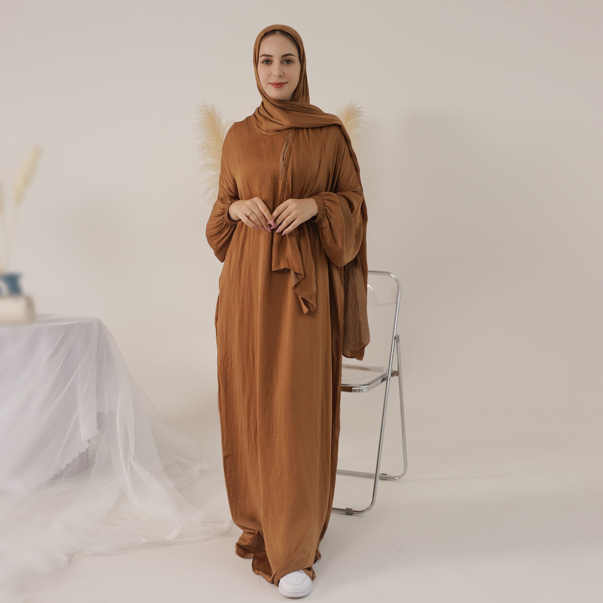 1626#Women Muslim Dress Hoodie Modest Abaya with Attached Hijab