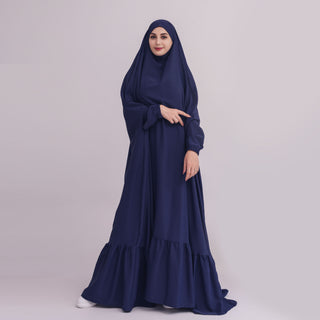 1617#EID New Prayer Abaya Ruffle Style Nida Jilbab_ Modest Dresses with Connected Hijab