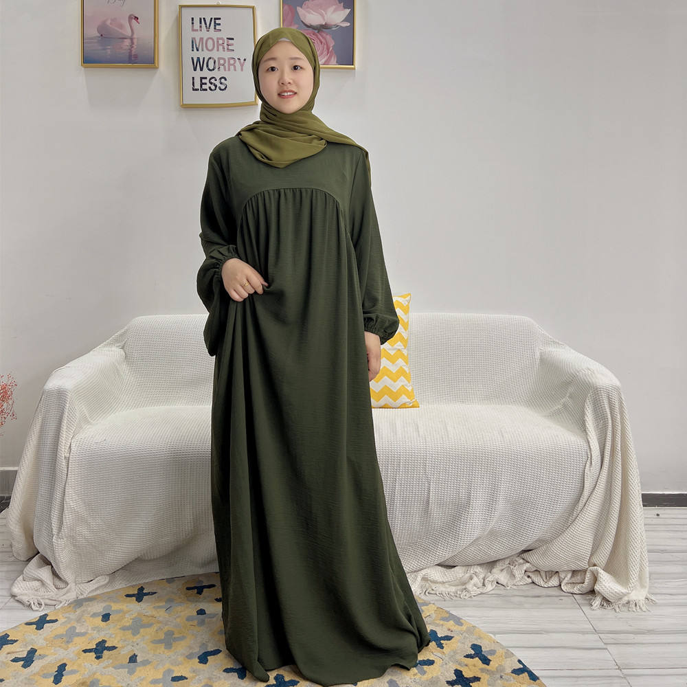 1500#Winkle Polyester Maxi Dress Traditional Muslim Women Long Abaya