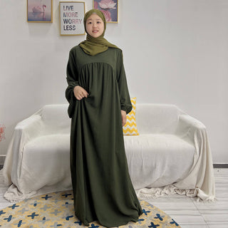 1500#Winkle Polyester Maxi Dress Traditional Muslim Women Long Abaya