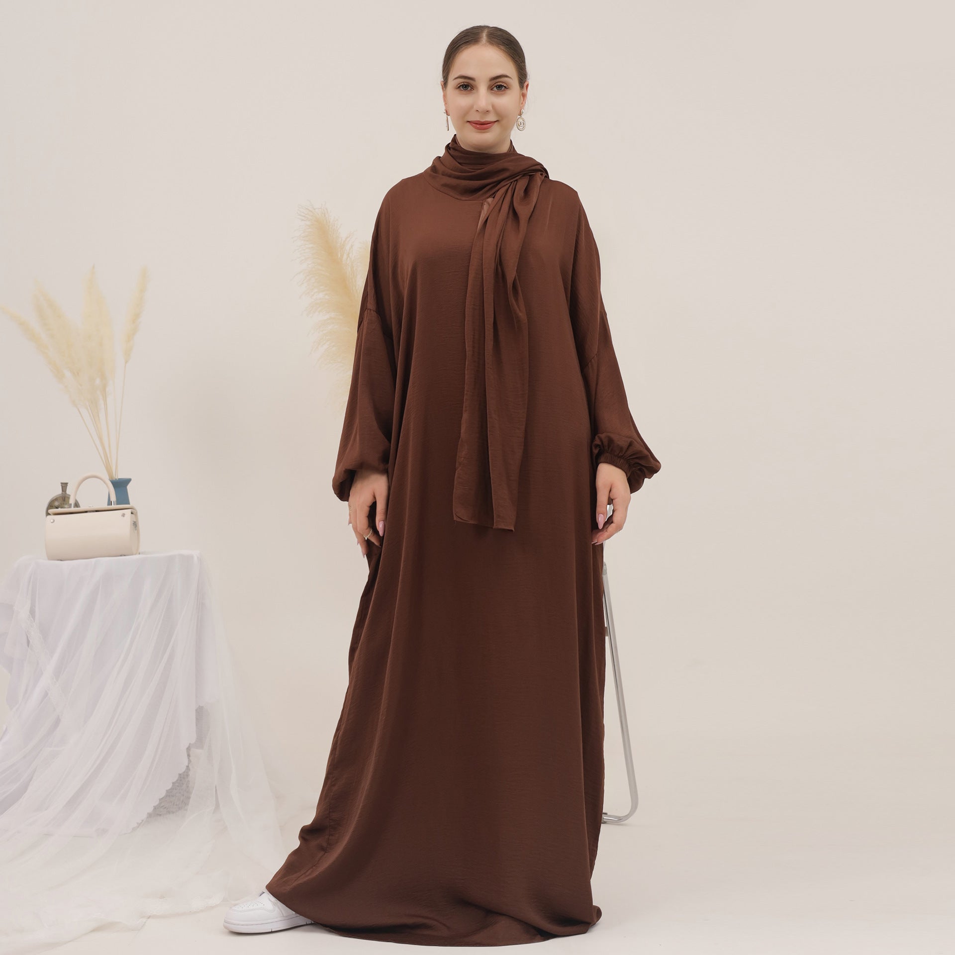 1626#Women Muslim Dress Hoodie Modest Abaya with Attached Hijab