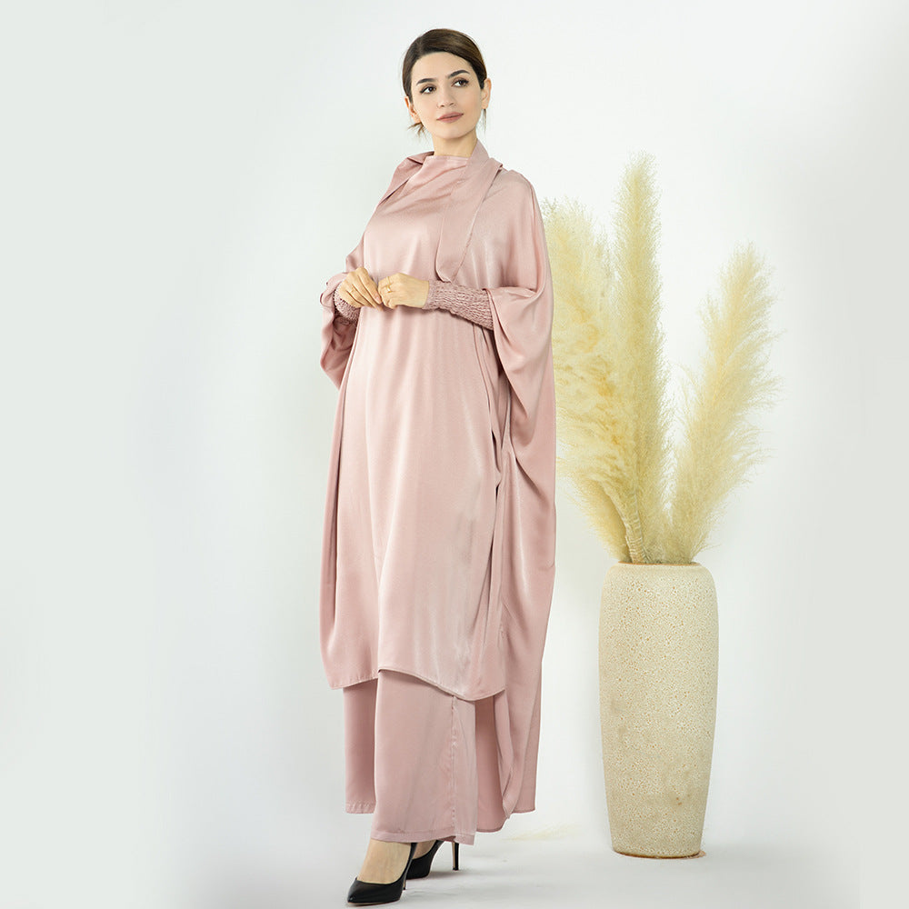1572#Ladies Ramadan Islamic Clothing Top and Pants Abaya Set