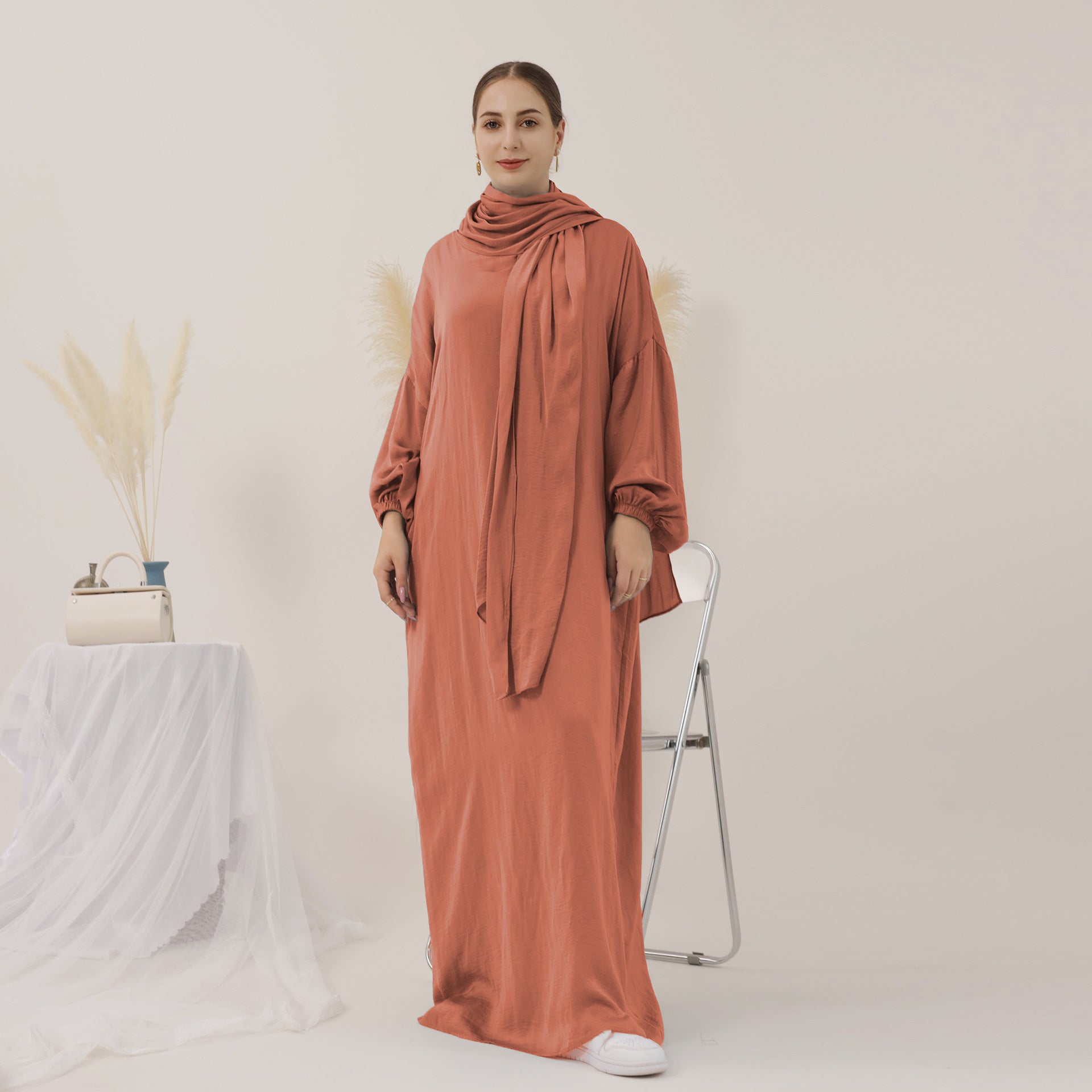 1626#Women Muslim Dress Hoodie Modest Abaya with Attached Hijab