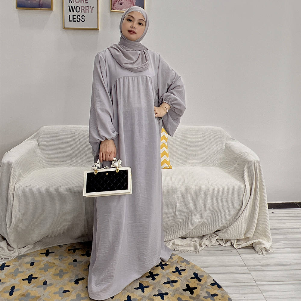 1500#Winkle Polyester Maxi Dress Traditional Muslim Women Long Abaya