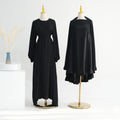 LR708+HJ912 # EID Ramadan Dubai Abaya Islamic Clothing Wrinkle Polyester Modest Dresses with Zipper Abaya Women Set