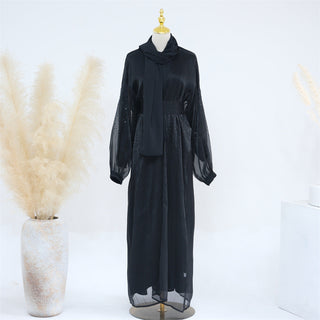 1698#2024  Luxury Stone Design Islamic Clothing 2 Piece Abaya Set Front Open Abaya