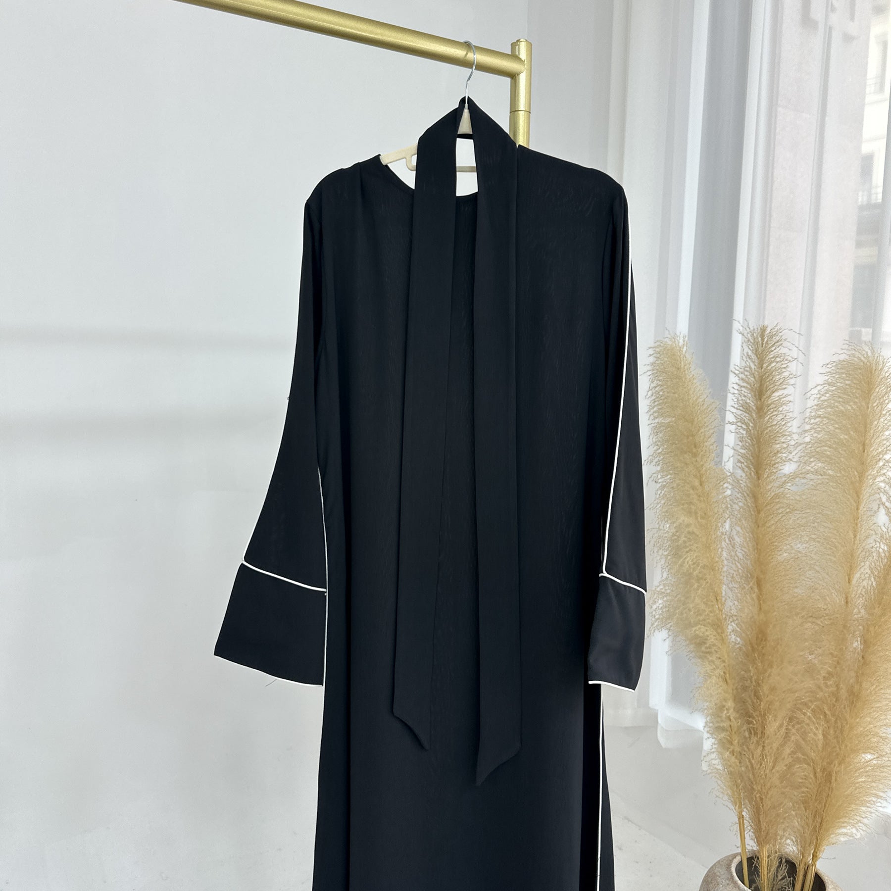 1882#Simple Plain Modest Islamic Clothing Daily Wear Crepe Abaya Women Muslim Dress With Belt
