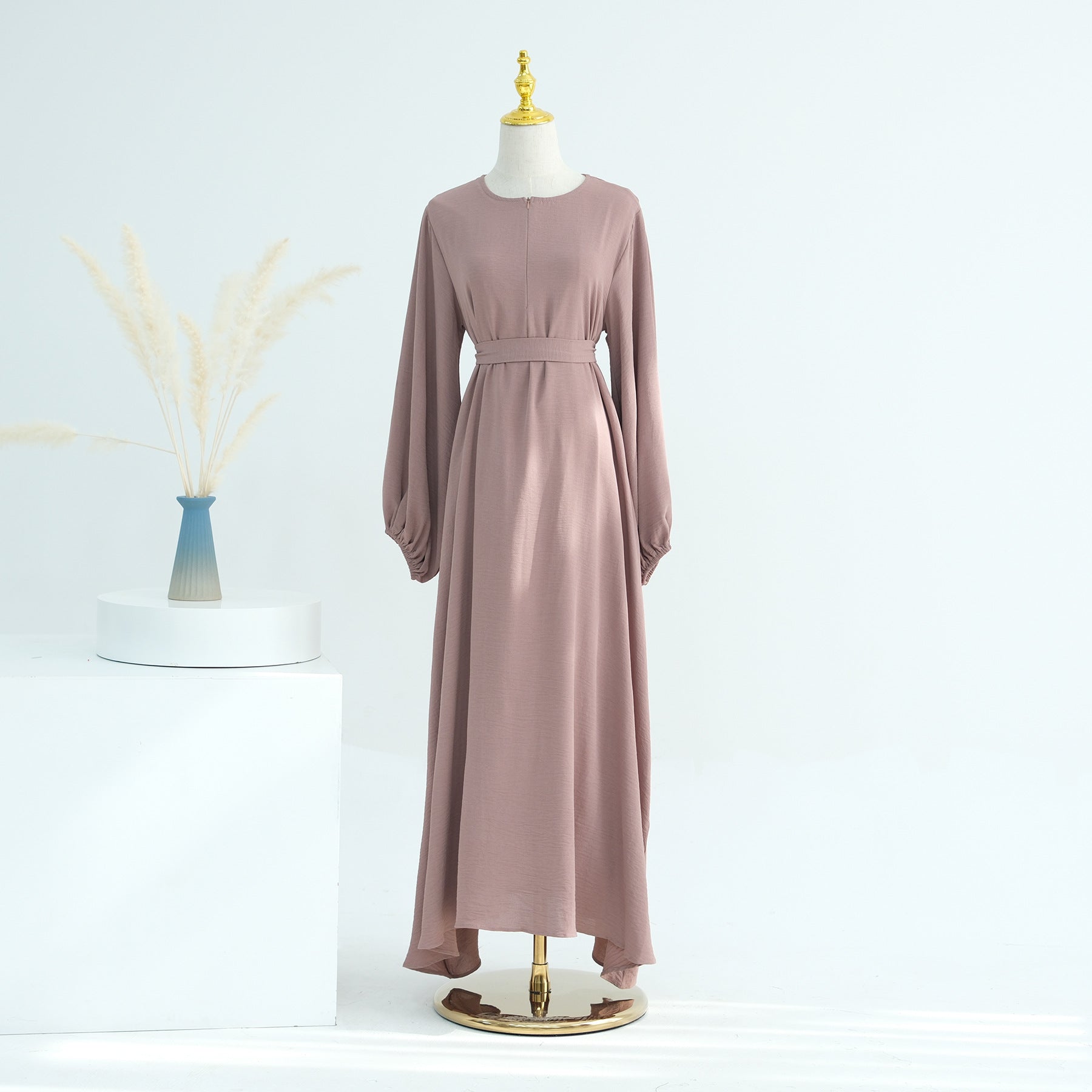 1708#2024 Modest Dresses Solid Color with Front Zipper Women Islamic Clothing