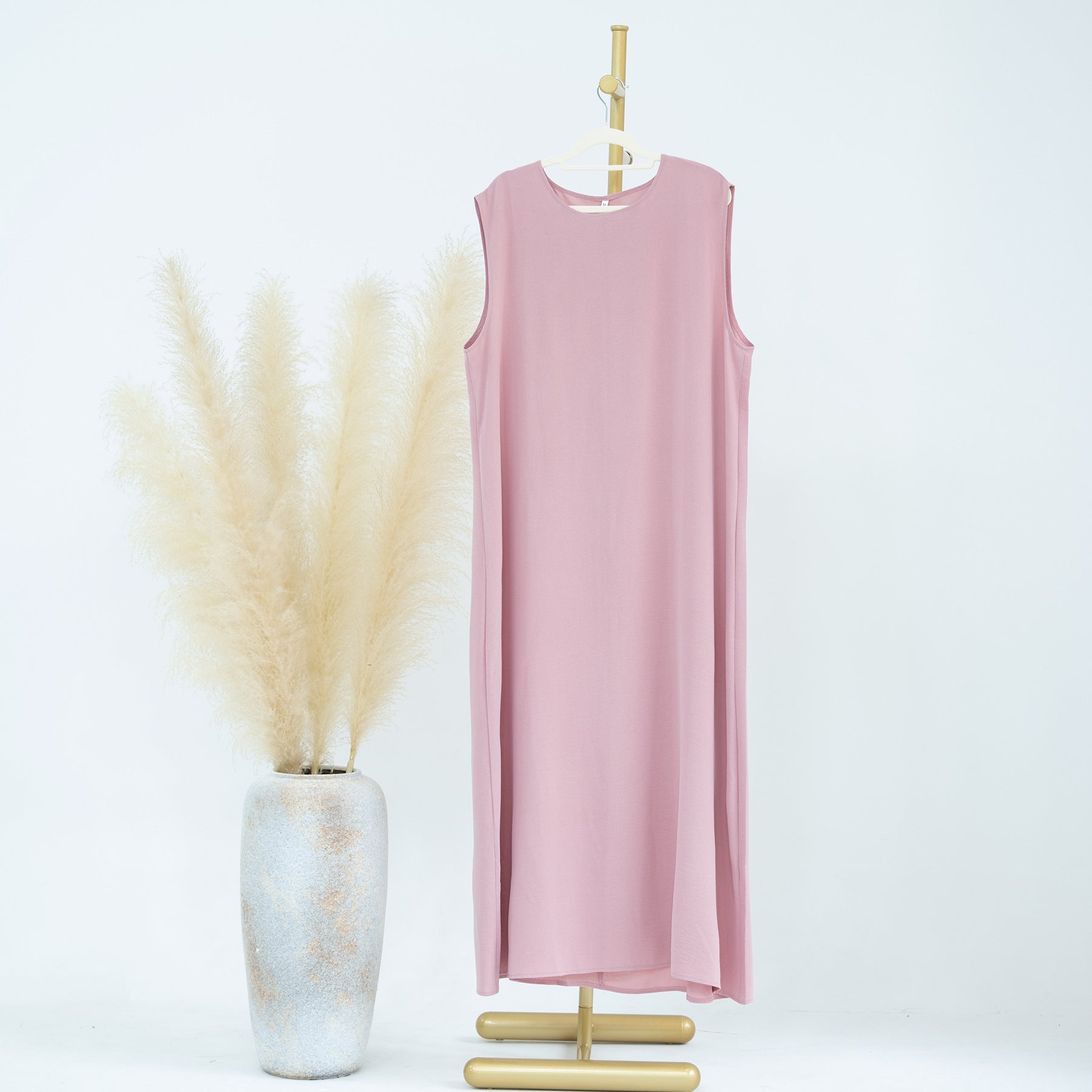 1480-1#Wrinkle Polyester Sleeveless Inner Dress Islamic Clothing Women's Dresses