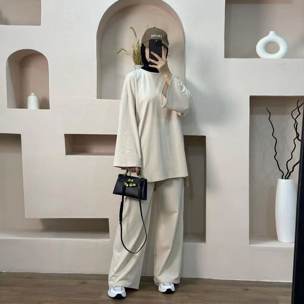 1894#New Suit Islamic Clothing 2 Piece Set Casual Style Elegant Suit Pants Set Muslim Women Modest Muslim Pants Top Set