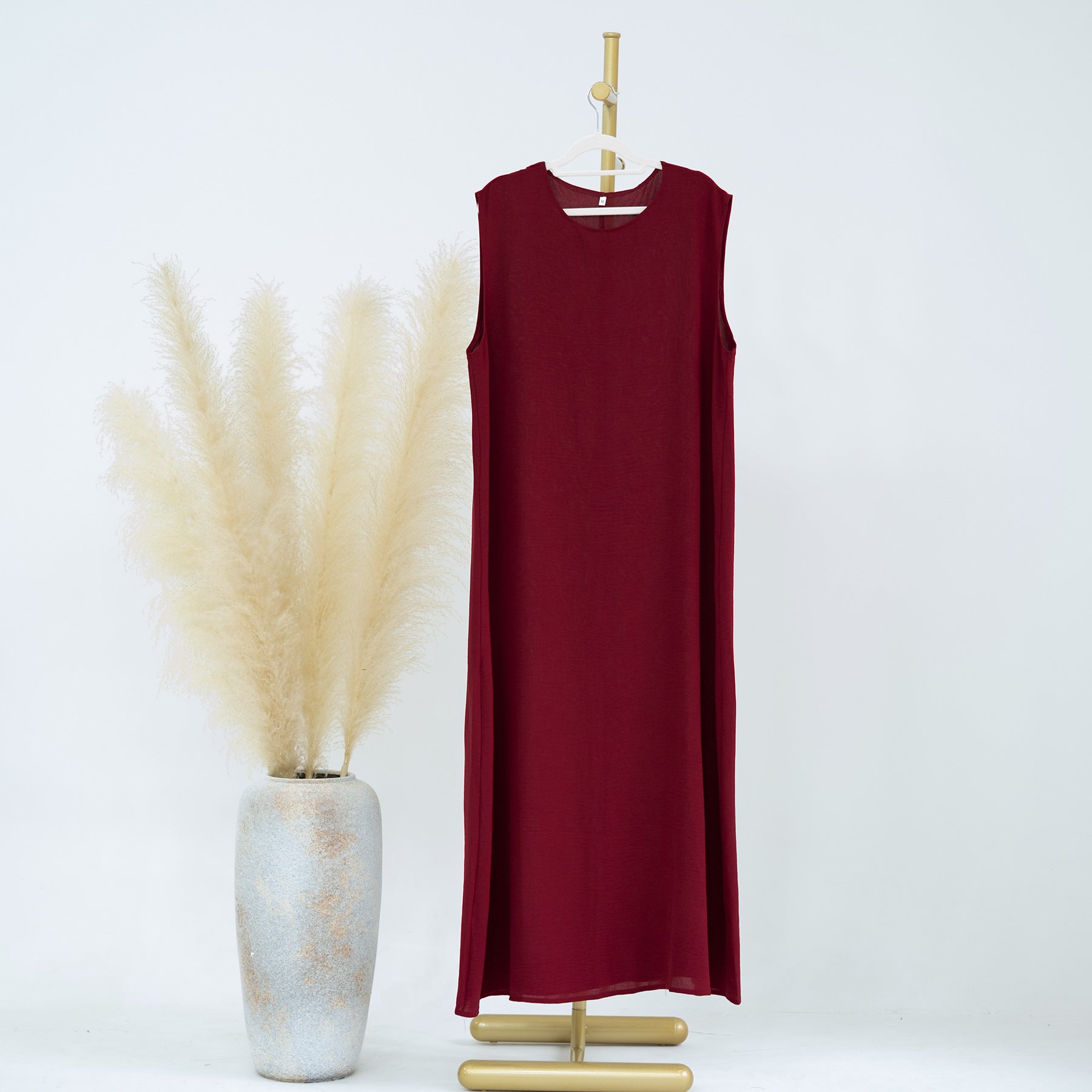 1480-1#Wrinkle Polyester Sleeveless Inner Dress Islamic Clothing Women's Dresses