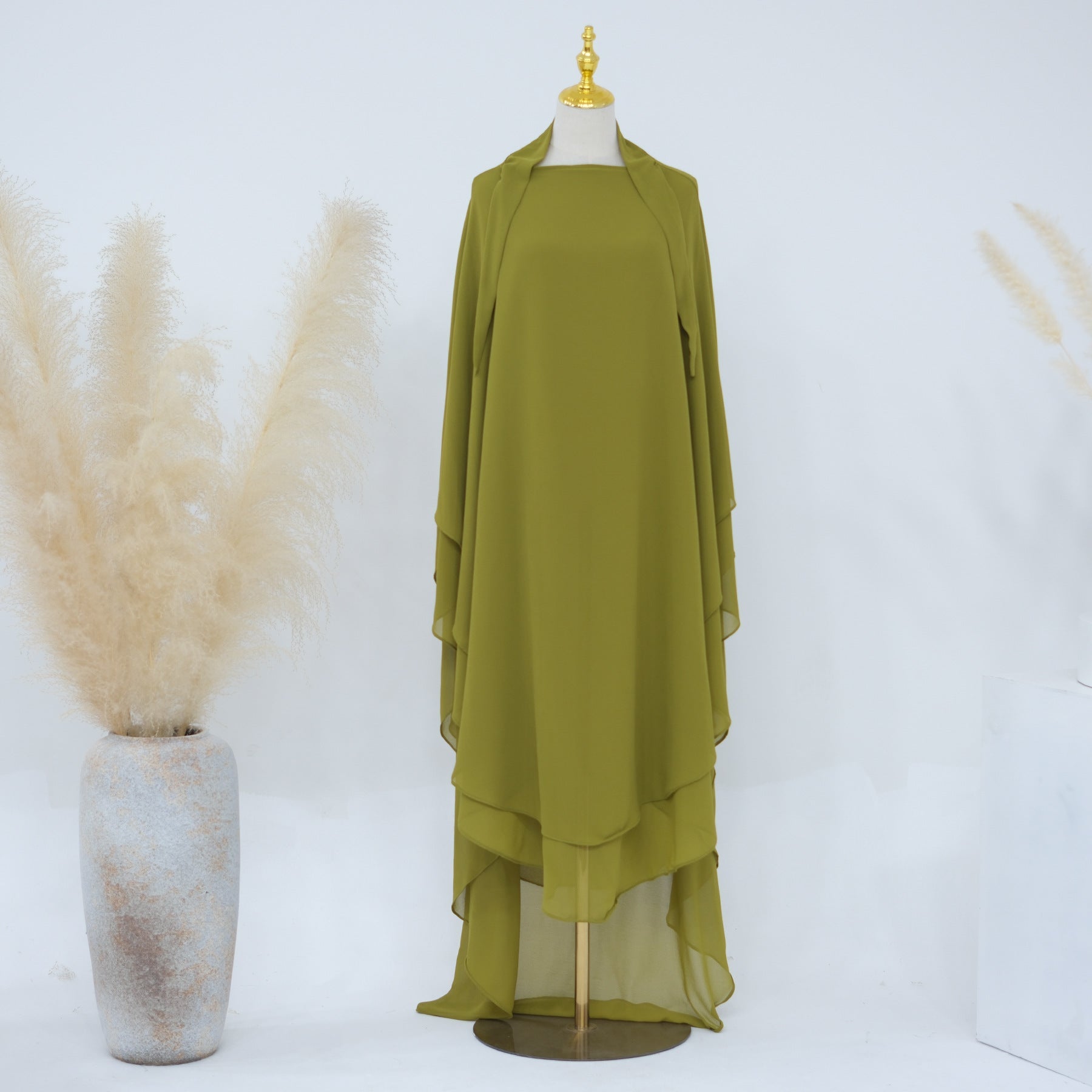 1916#2024 New Overhead Prayer Scarf Muslim Women Hijab 2 Layers Long Chiffon Khimar