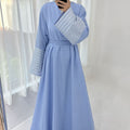 Daily Wear Linen Modest Dresses V Neck Embroidery Sleeves Abaya Women Muslim Dress
