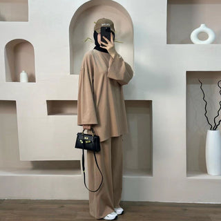 1894#New Suit Islamic Clothing 2 Piece Set Casual Style Elegant Suit Pants Set Muslim Women Modest Muslim Pants Top Set