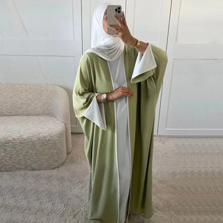 1885#Nida Kimono Slit Sleeves Open Abaya Dress islamic Clothing Modest Fashion Oversized Abaya Cardigan