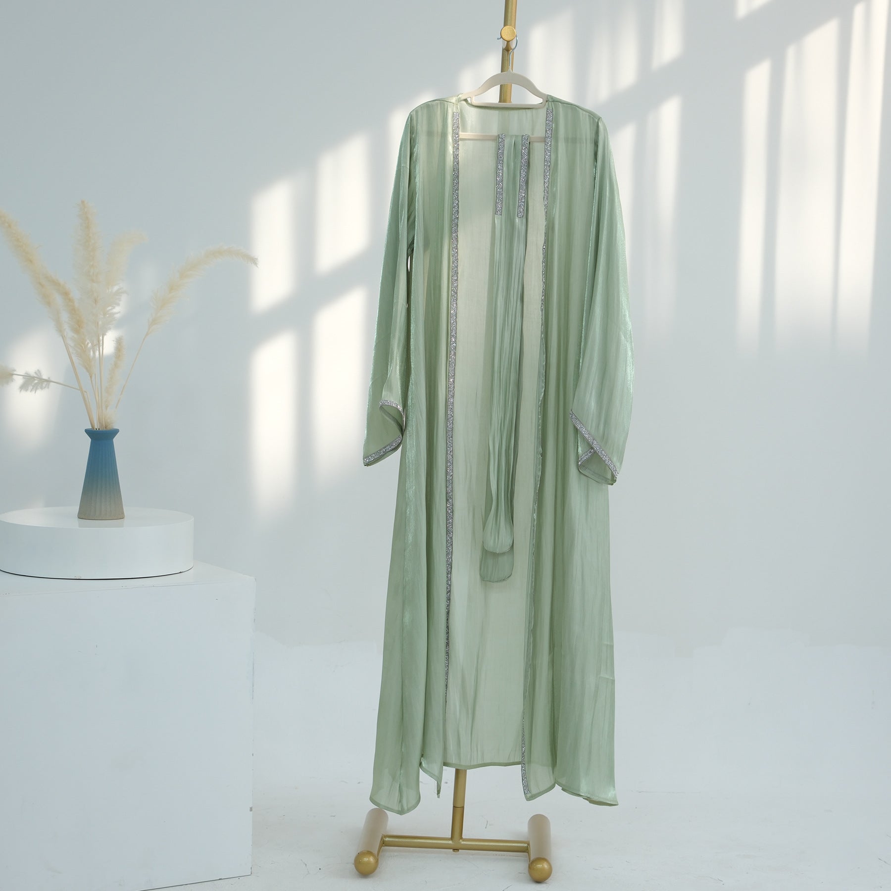 1699#2024 New Abaya Set Shinny Polyester Glitter Dubai Abaya Modest Kimono