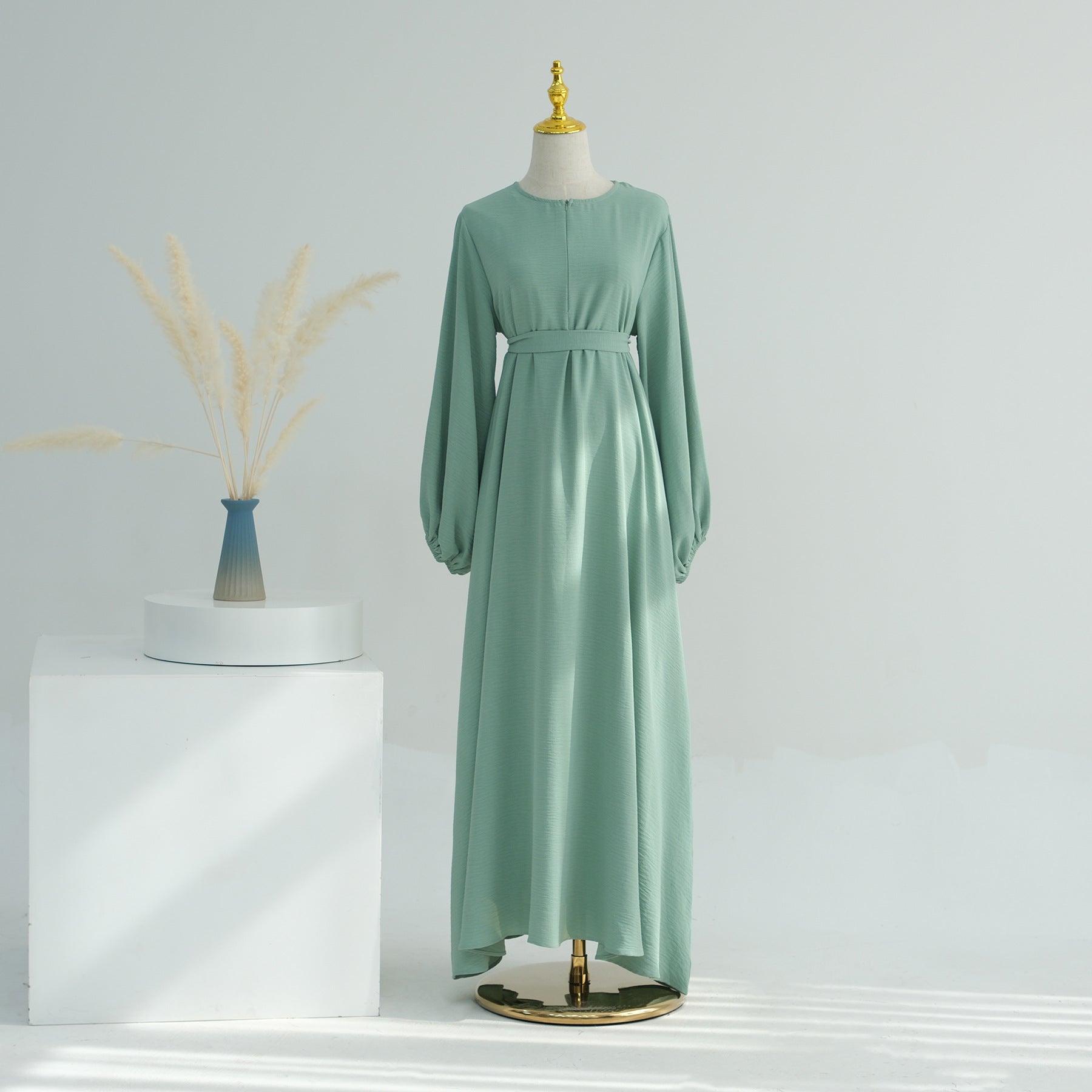 1708#2024 Modest Dresses Solid Color with Front Zipper Women Islamic Clothing