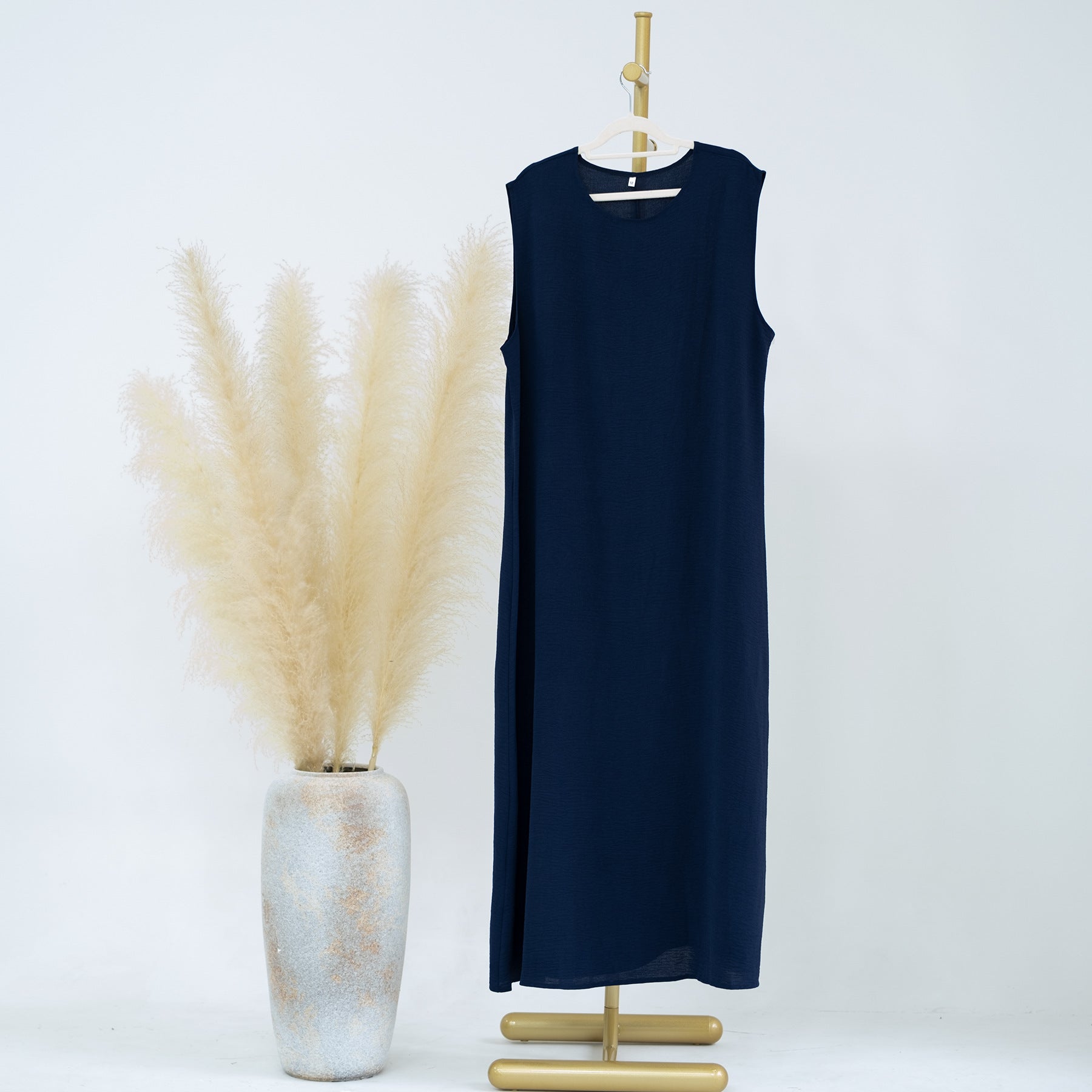 1480-1#Wrinkle Polyester Sleeveless Inner Dress Islamic Clothing Women's Dresses