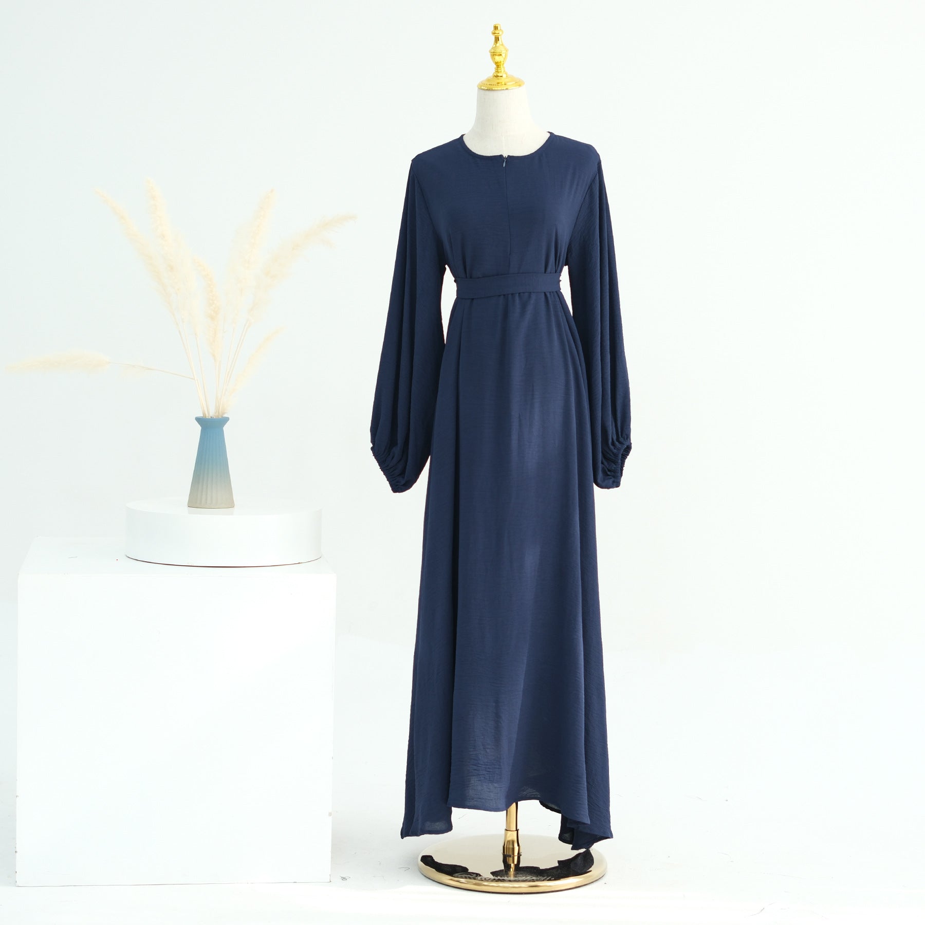 1708#2024 Modest Dresses Solid Color with Front Zipper Women Islamic Clothing