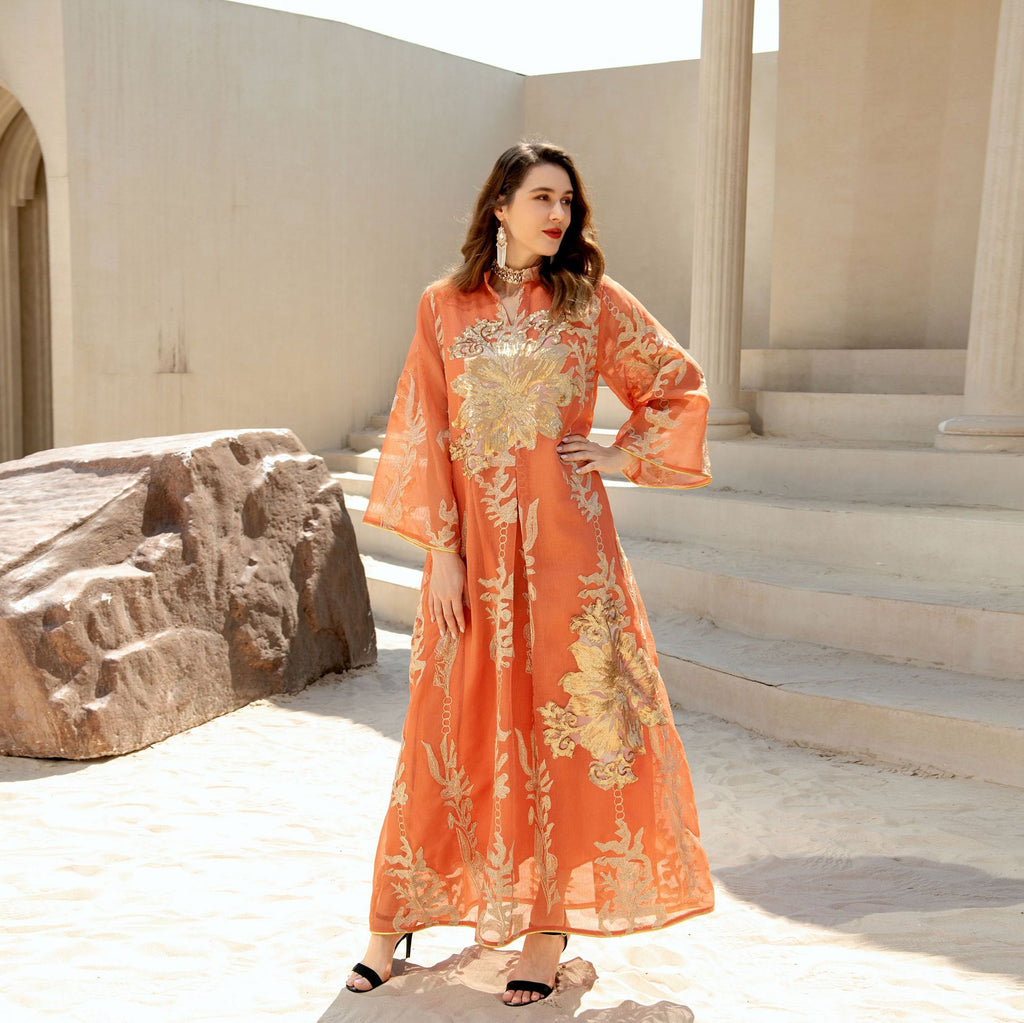 AB056# New burnt flower sequin dress light luxury ladies party dress Muslim abaya women's clothing