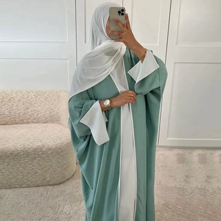 1885#Nida Kimono Slit Sleeves Open Abaya Dress islamic Clothing Modest Fashion Oversized Abaya Cardigan