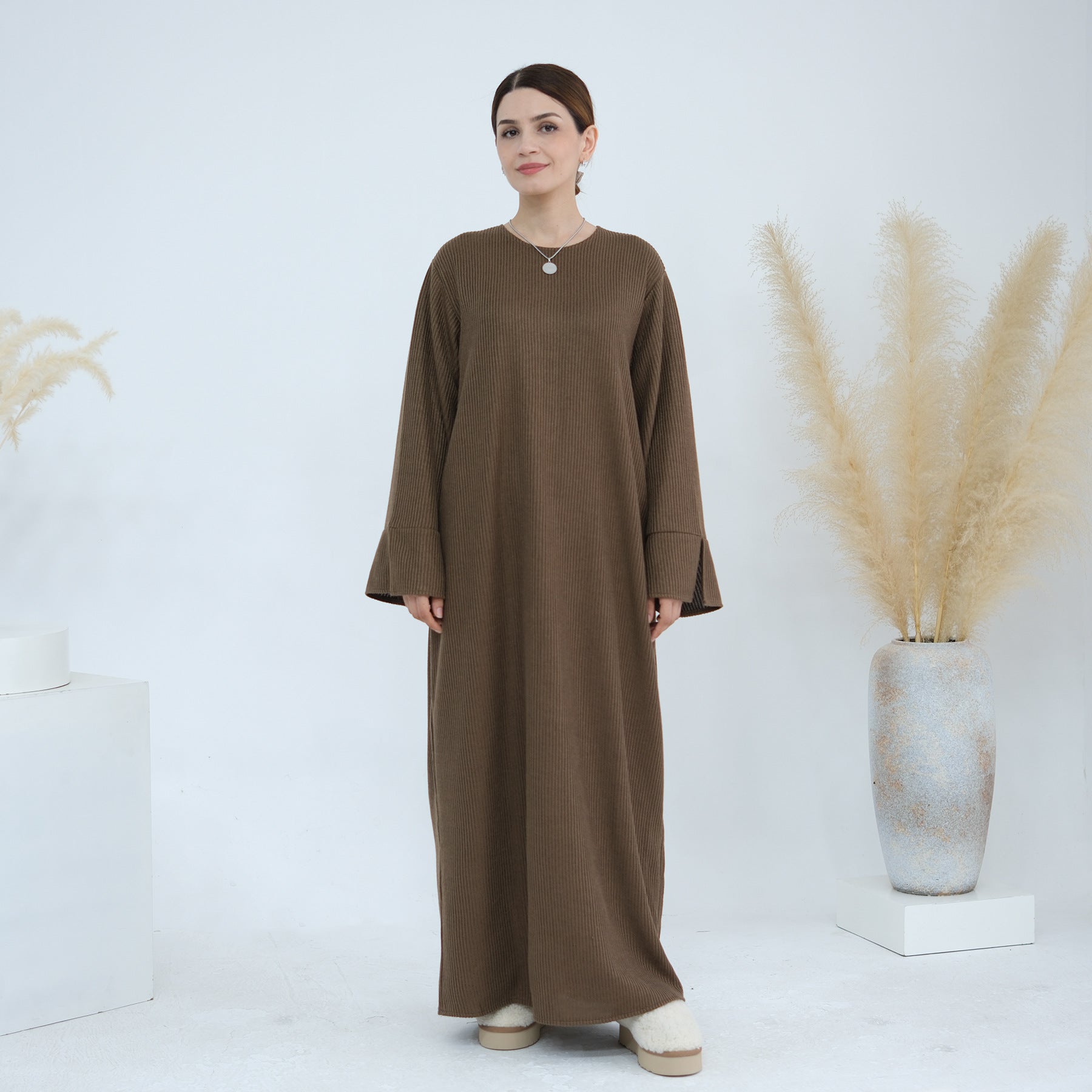 1912#Knit Fabric Latest Winter Women Muslim Dress Islamic Clothing Women Modest Dresses Abaya