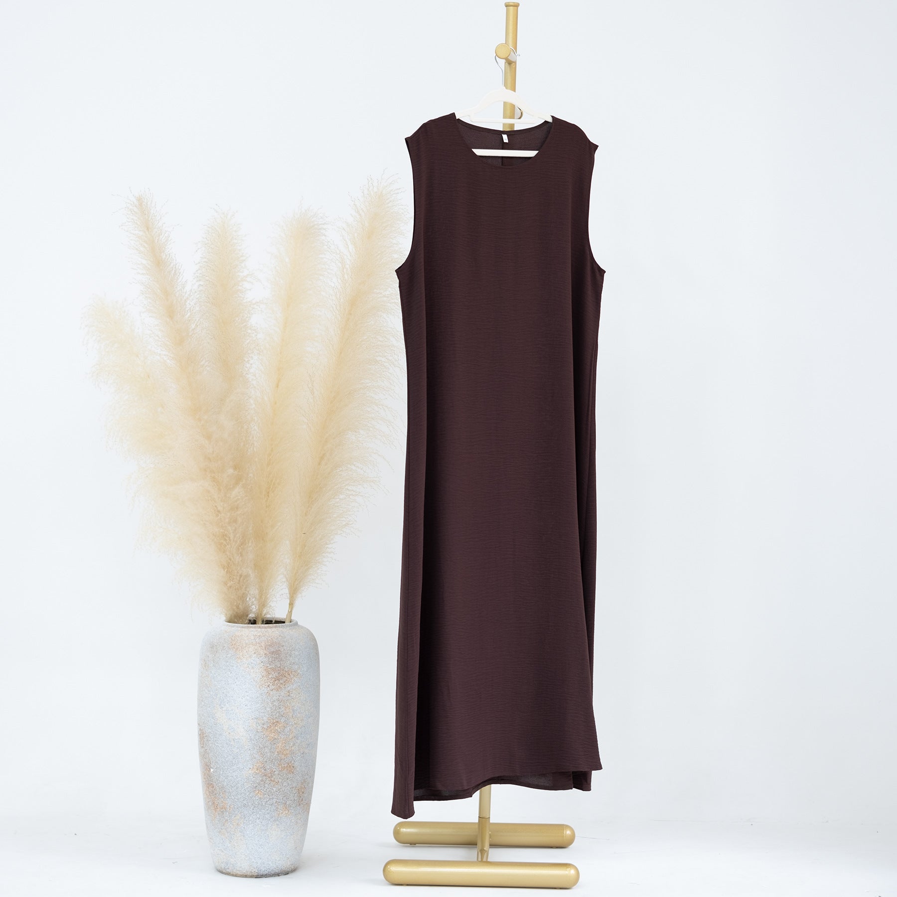 1480-1#Wrinkle Polyester Sleeveless Inner Dress Islamic Clothing Women's Dresses